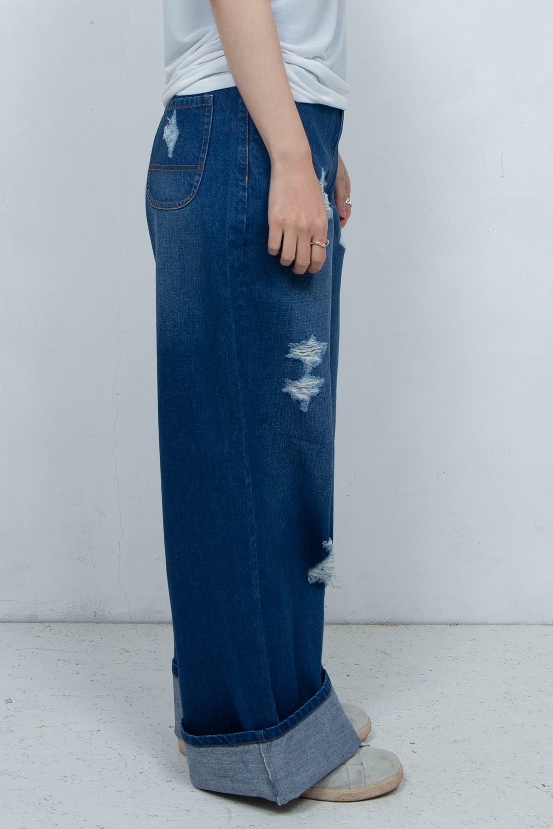 Crushed Denim Pants Blue