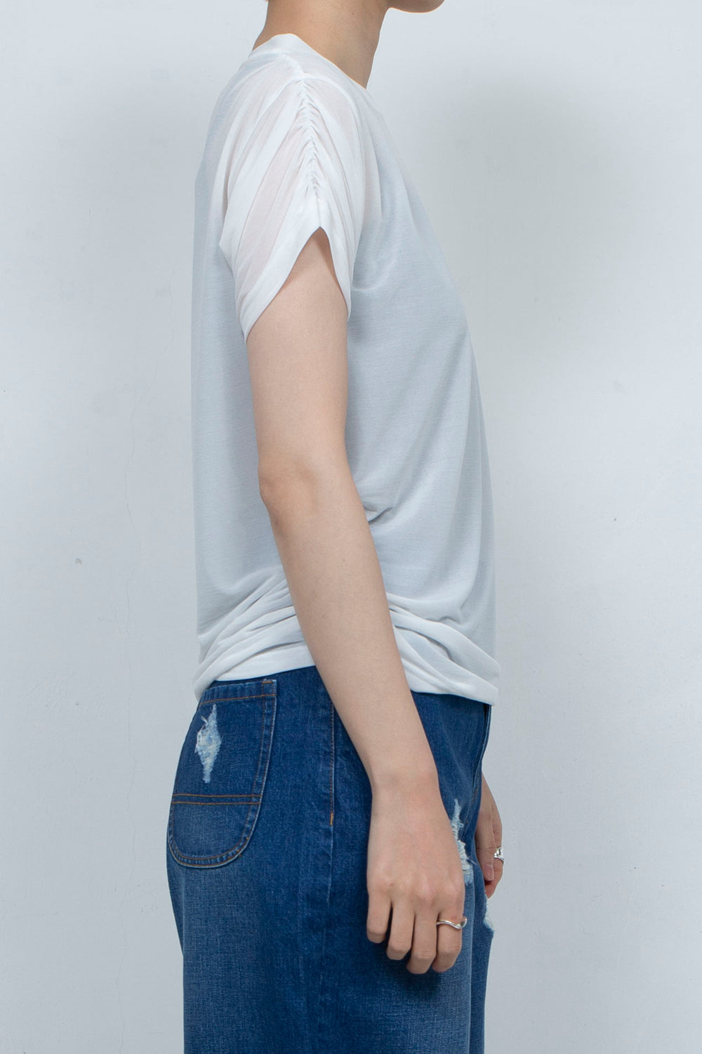 See-through Gathered T-shirt White