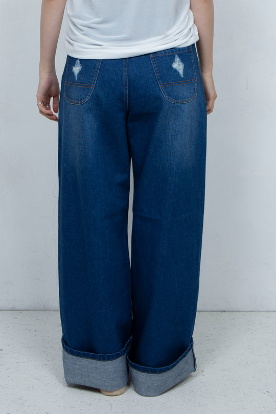 Crushed Denim Pants Blue