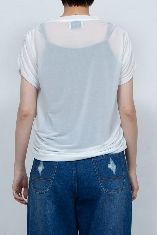 See-through Gathered T-shirt White