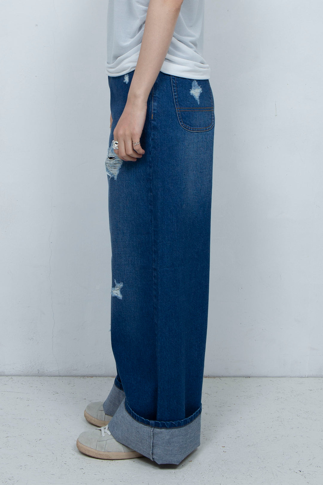 Crushed Denim Pants Blue