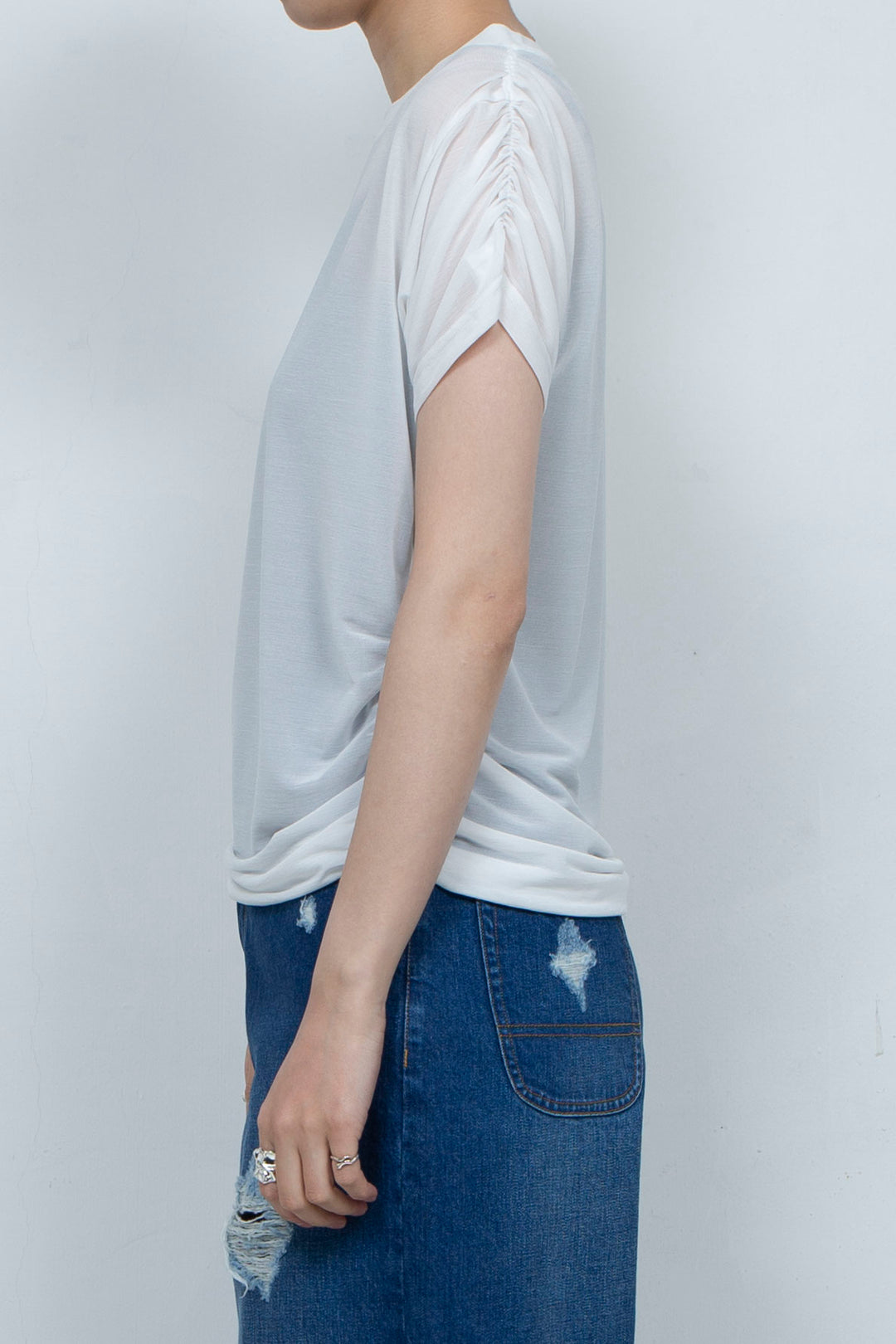 See-through Gathered T-shirt White