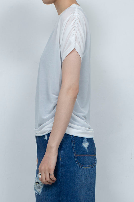 See-through Gathered T-shirt White
