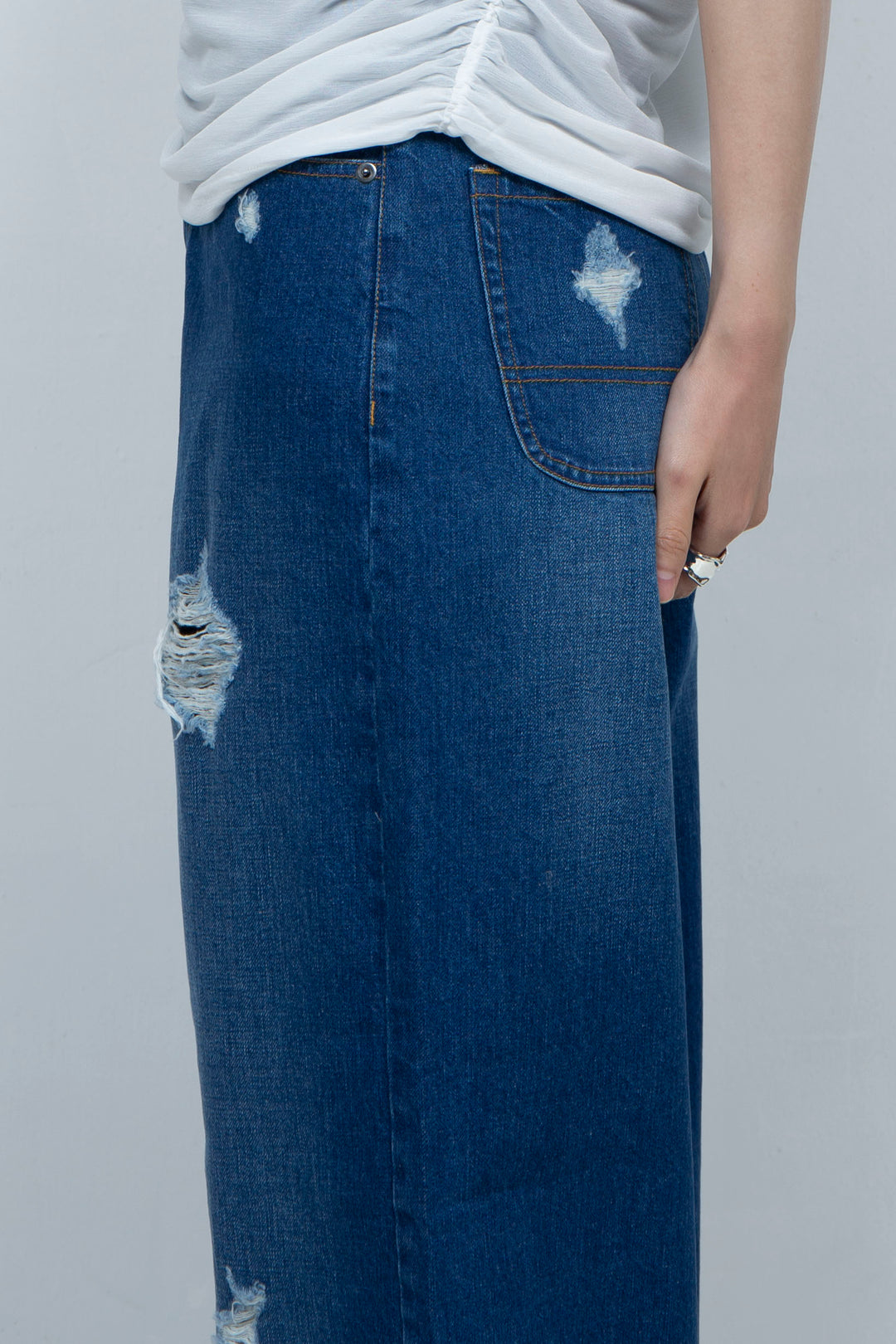 Crushed Denim Pants Blue