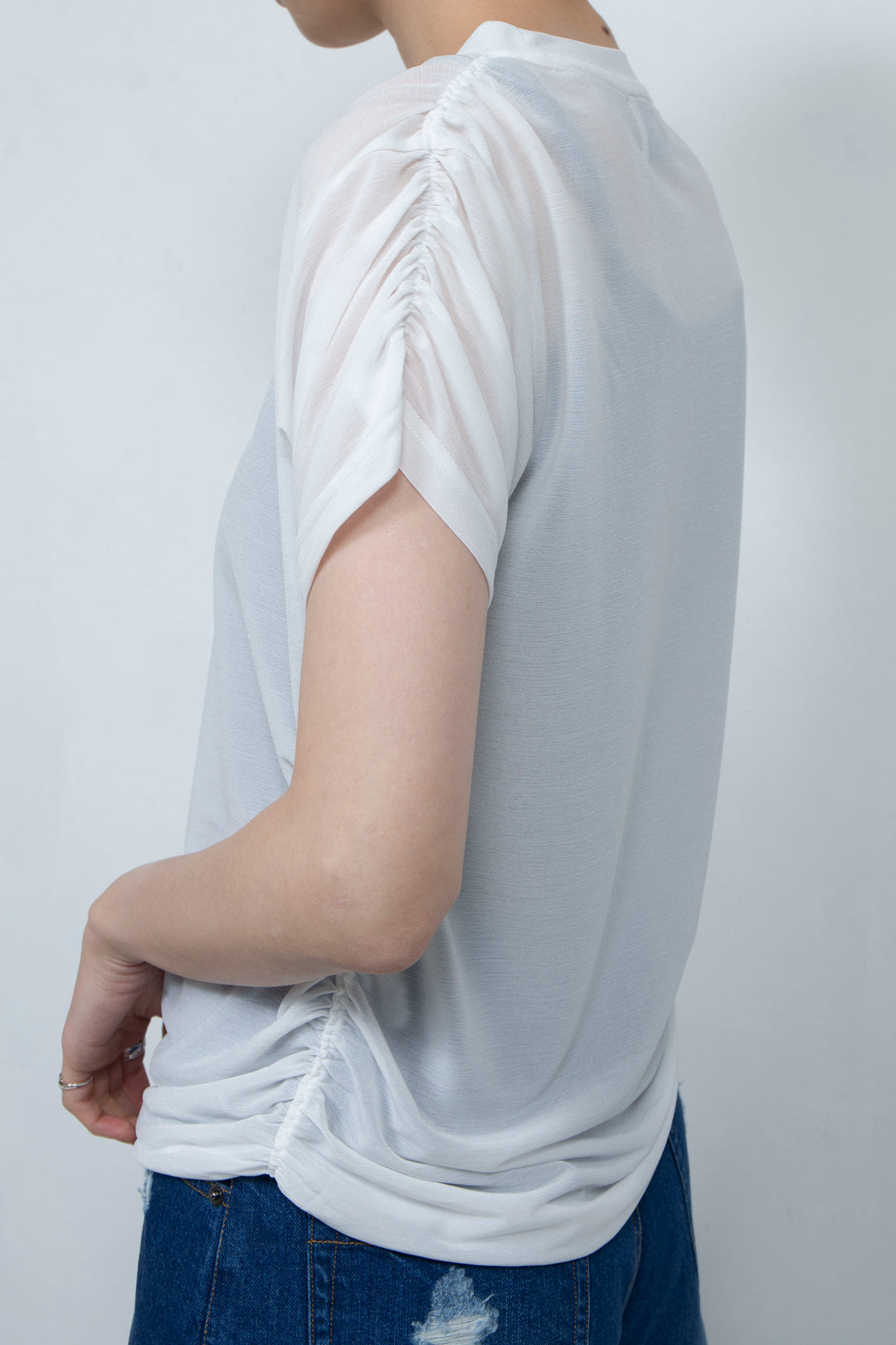 See-through Gathered T-shirt White