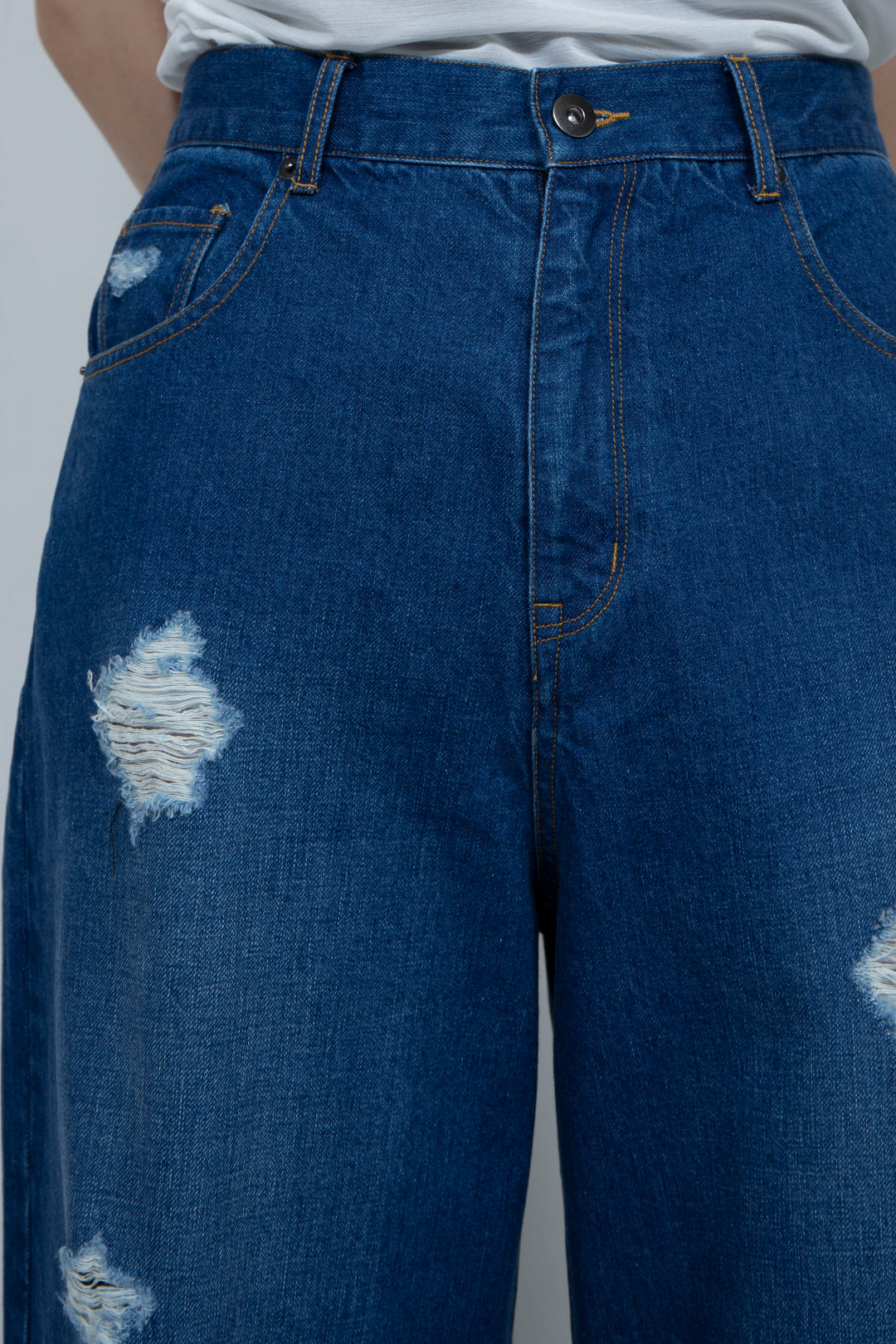 Crushed Denim Pants Blue