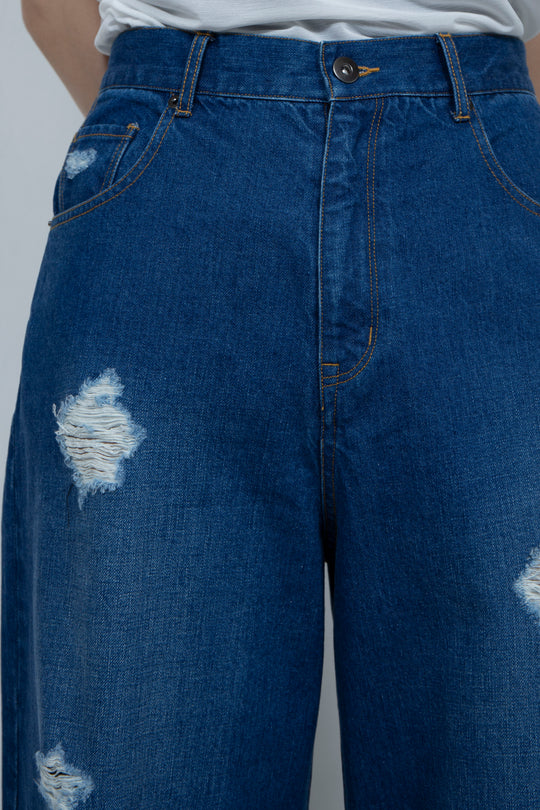 Crushed Denim Pants Blue