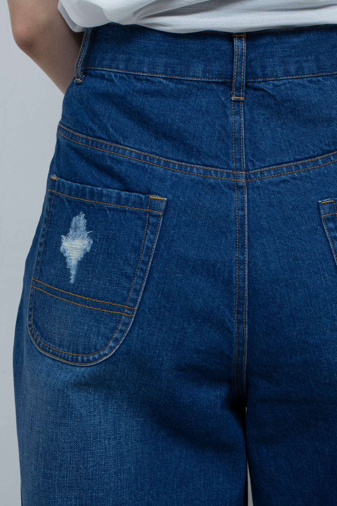 Crushed Denim Pants Blue