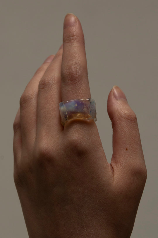 Ripple ring square opal