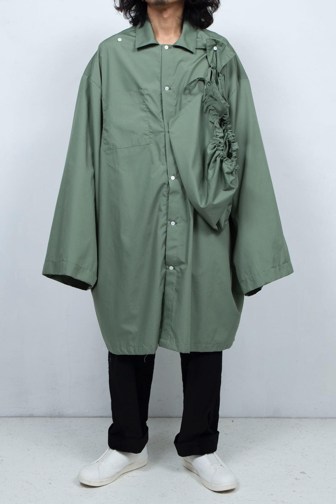 2way giant hooded shirt one piece Khaki