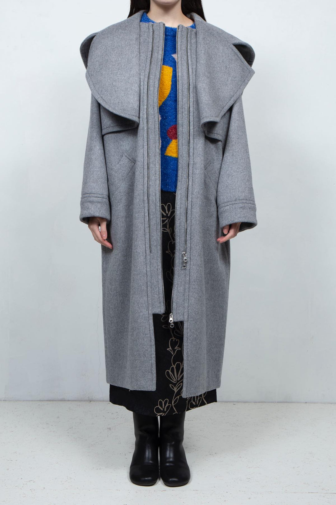 GHOST PARTY / lambwool layered coat Grey