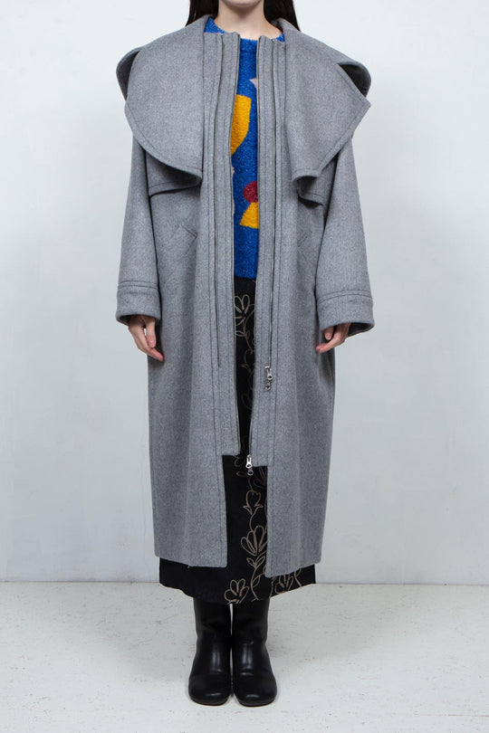 GHOST PARTY / lambwool layered coat Grey