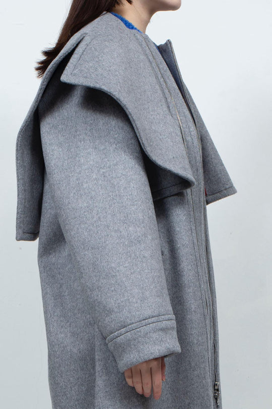 GHOST PARTY / lambwool layered coat Grey
