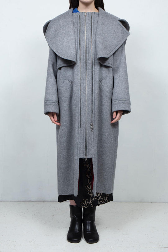 GHOST PARTY / lambwool layered coat Grey