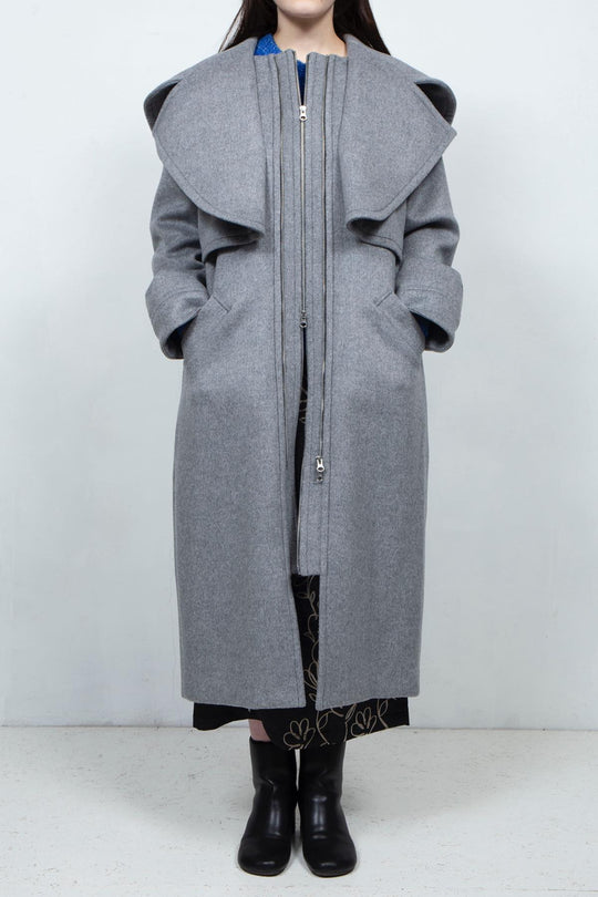 GHOST PARTY / lambwool layered coat Grey