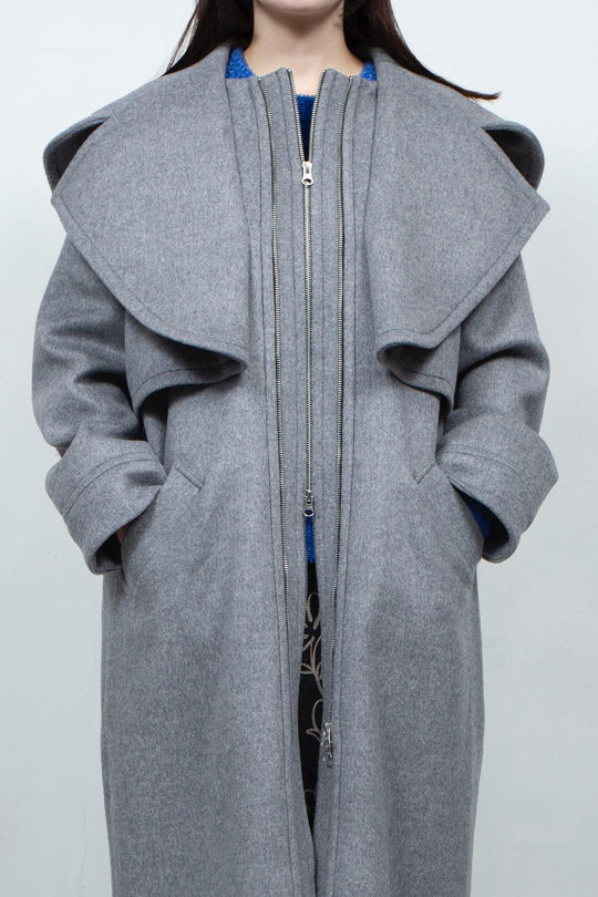 GHOST PARTY / lambwool layered coat Grey