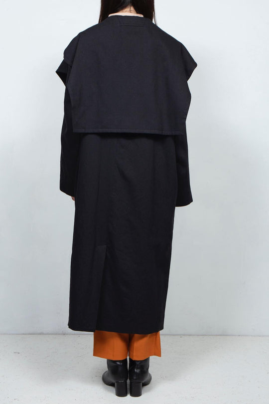 GHOST PARTY / linen & cotton layered coat Black