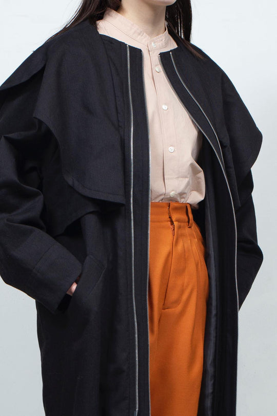 GHOST PARTY / linen & cotton layered coat Black