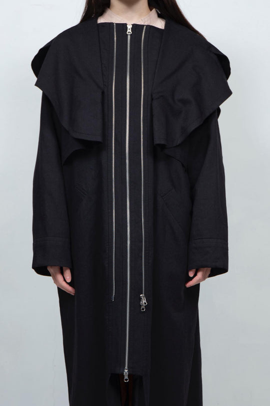 GHOST PARTY / linen & cotton layered coat Black