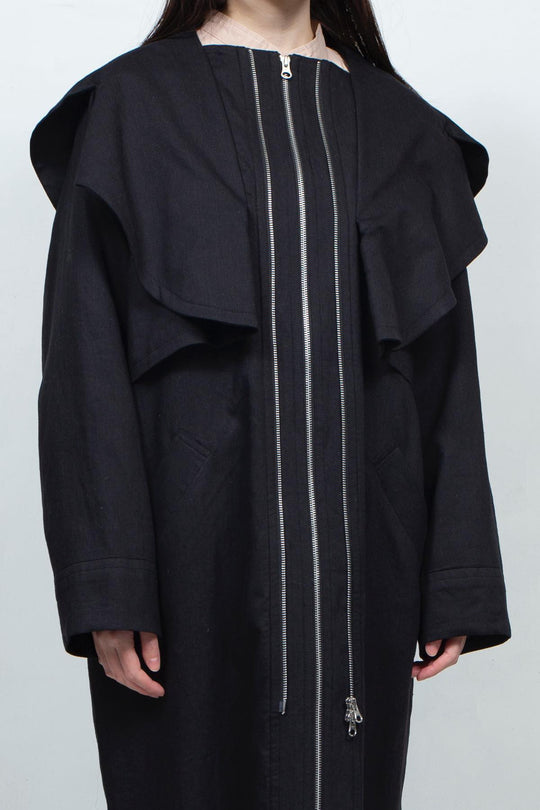 GHOST PARTY / linen & cotton layered coat Black