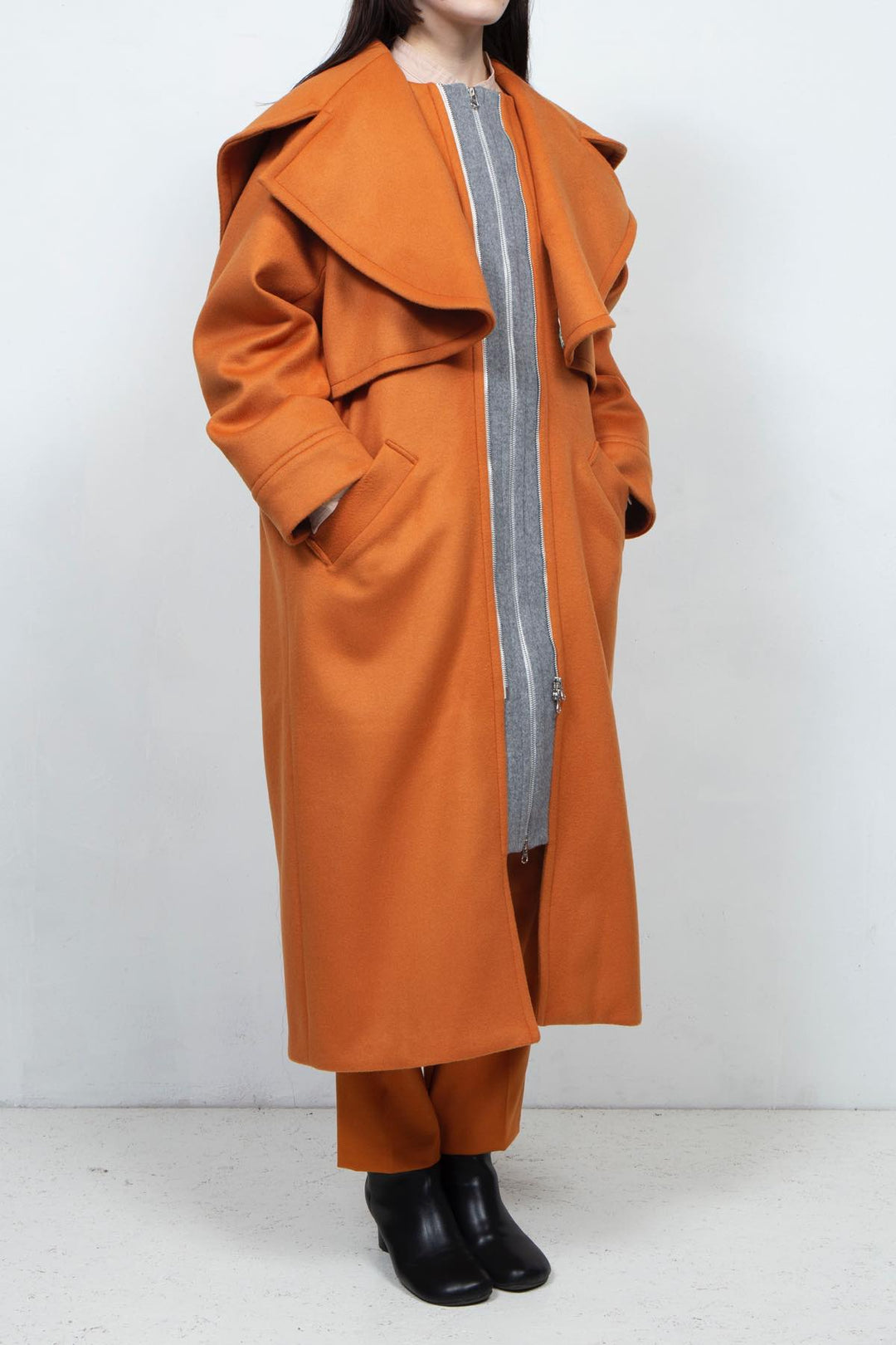 GHOST PARTY / cashmere layered coat Orange