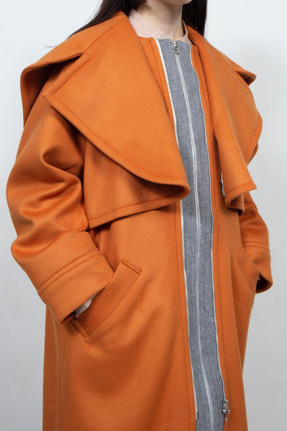 GHOST PARTY / cashmere layered coat Orange