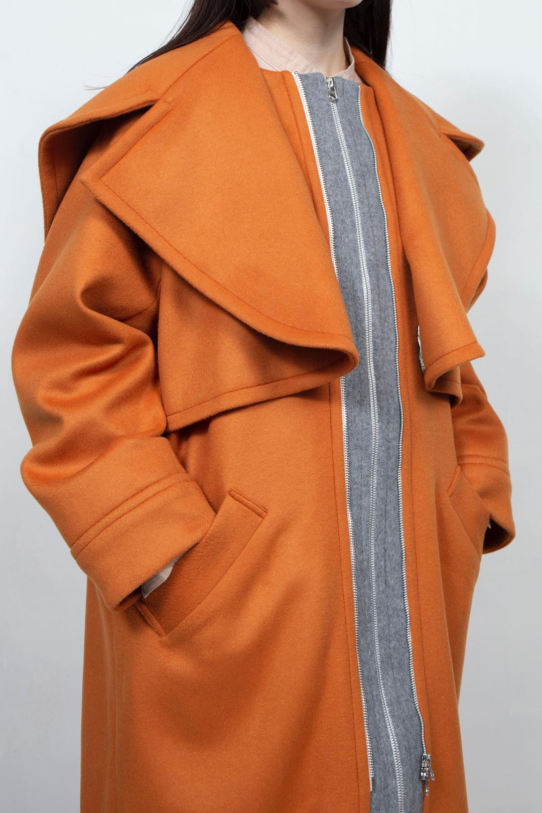 GHOST PARTY / cashmere layered coat Orange