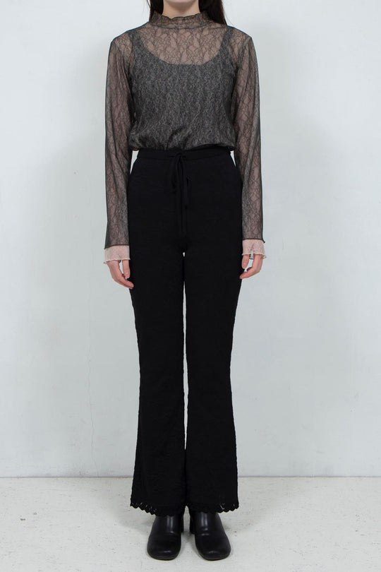 Flower Jacquard Knit Pants Black
