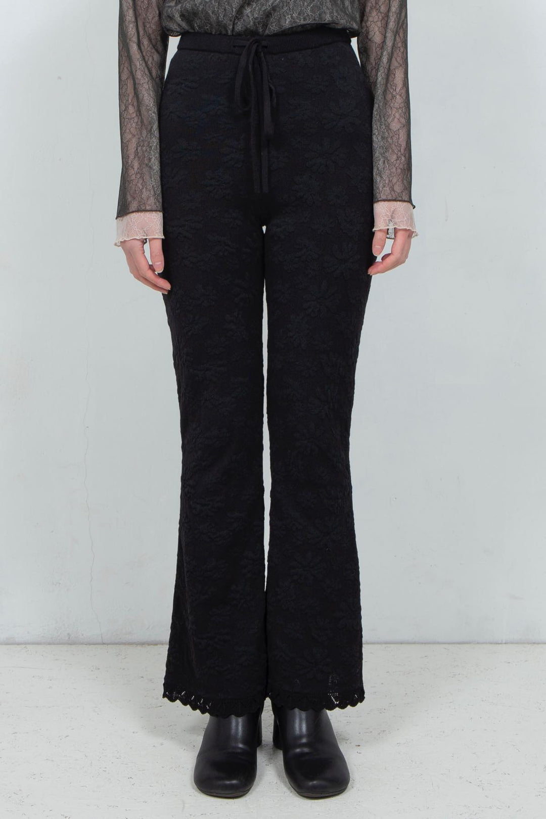 Flower Jacquard Knit Pants Black