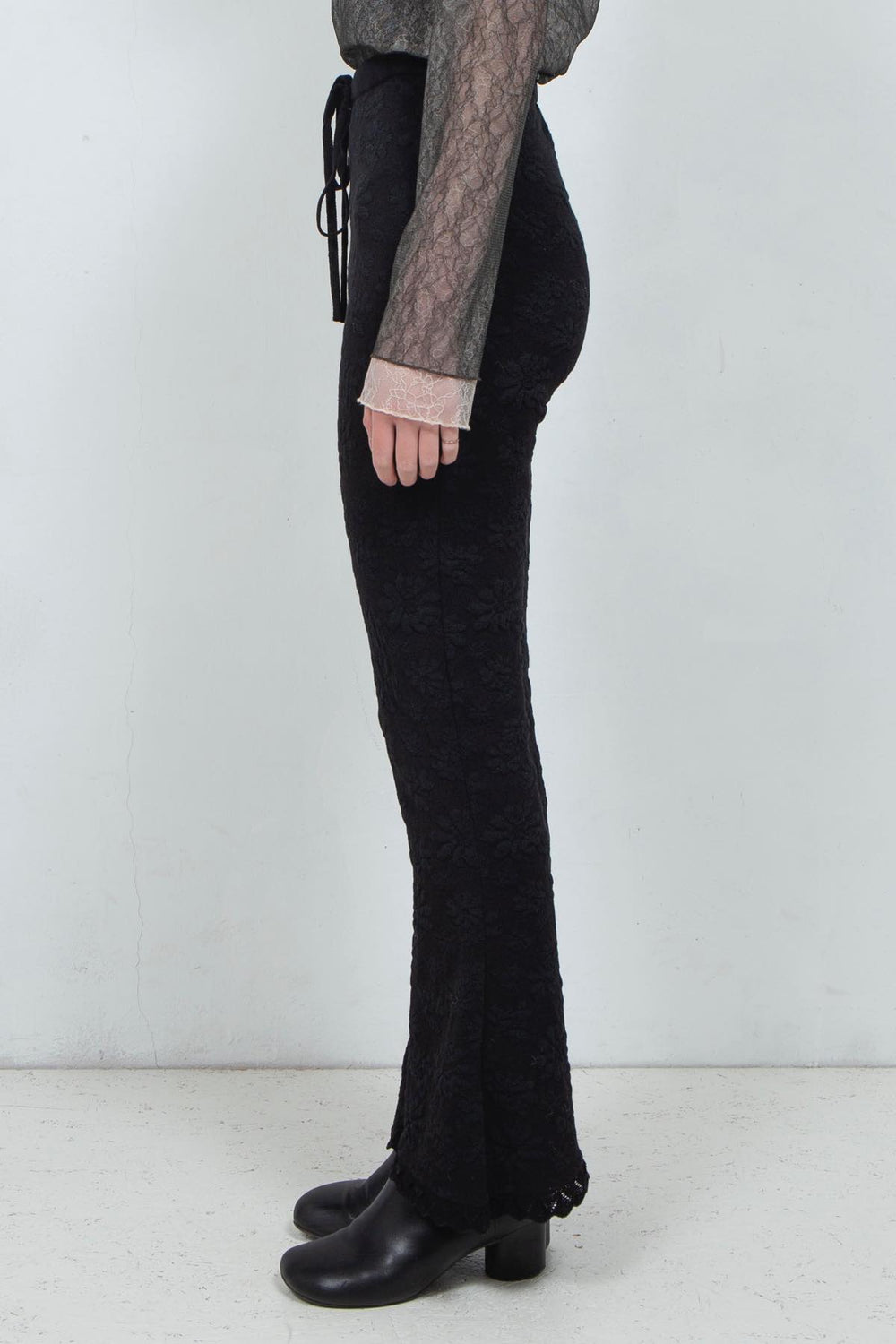 Flower Jacquard Knit Pants Black