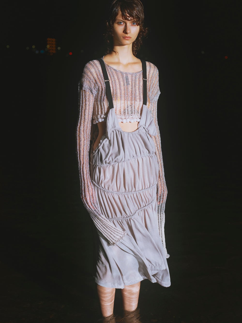 String Gathered Onepiece Gray
