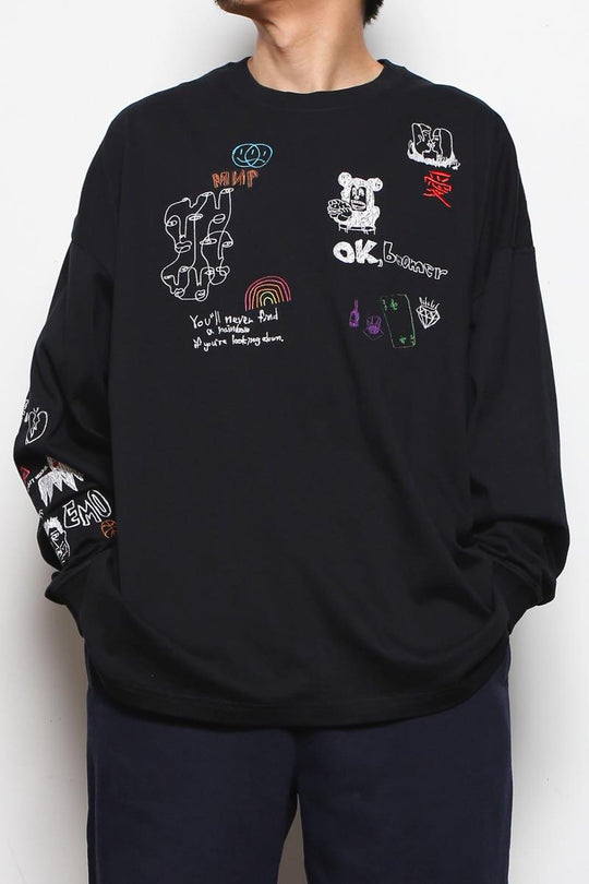 His scribble BIG L/S TEE