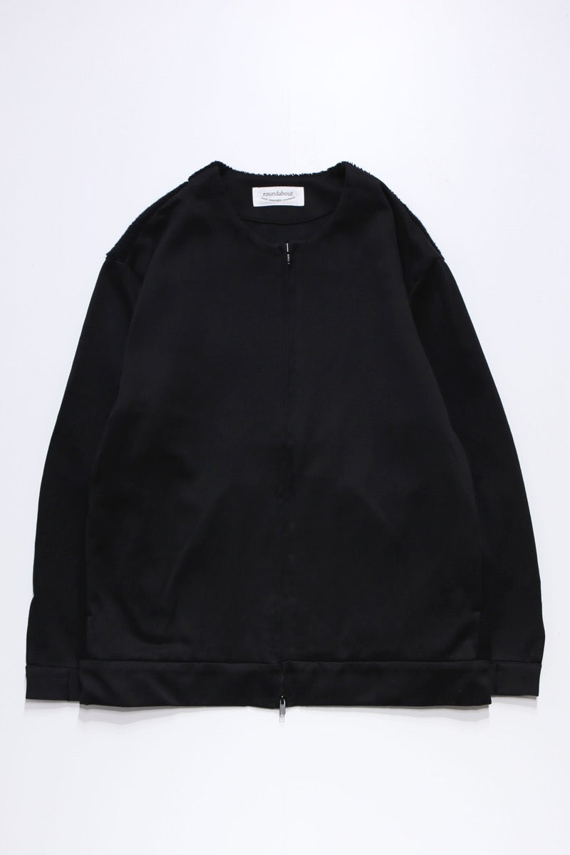 Satin × Boa Full Zip Cardigan Black