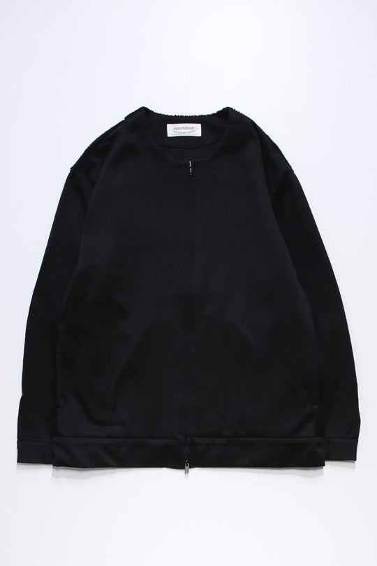 Satin × Boa Full Zip Cardigan Black