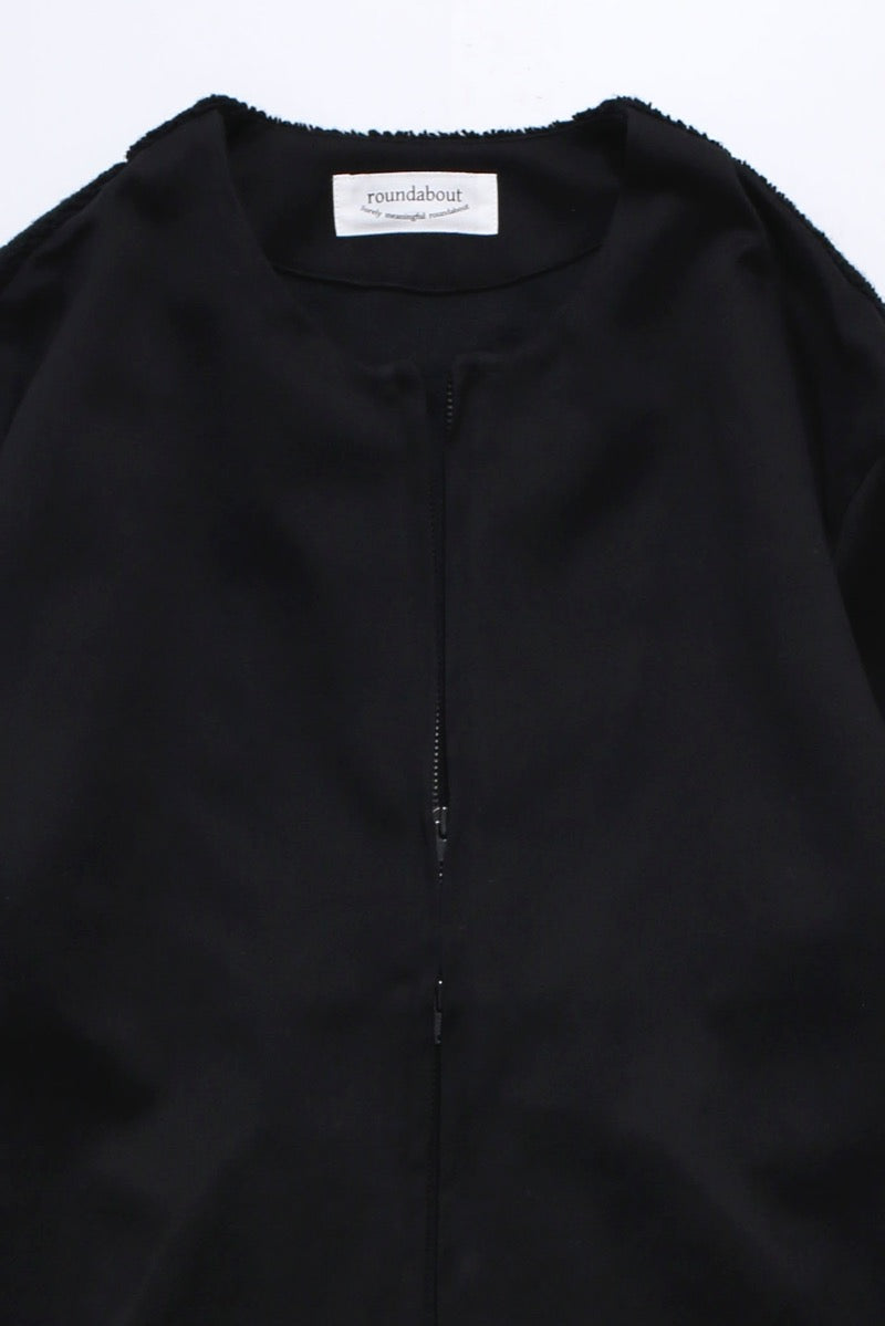 Satin × Boa Full Zip Cardigan Black