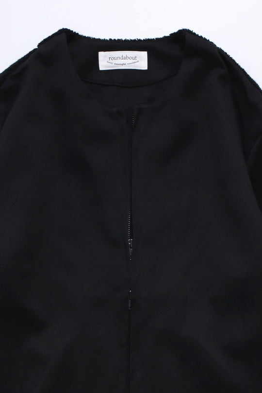 Satin × Boa Full Zip Cardigan Black