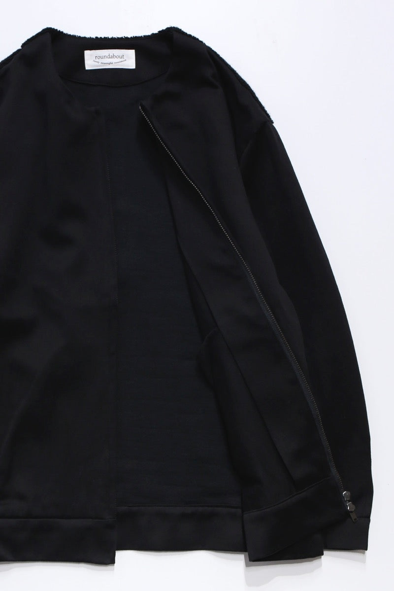 Satin × Boa Full Zip Cardigan Black