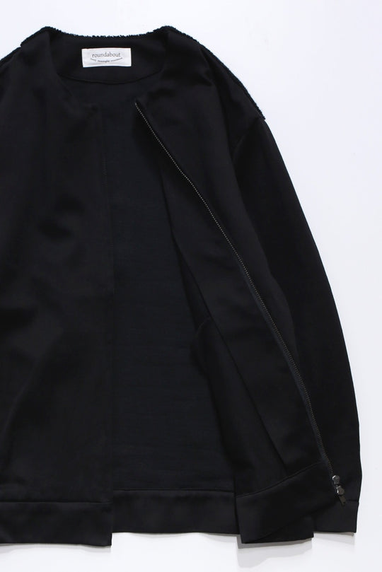 Satin × Boa Full Zip Cardigan Black