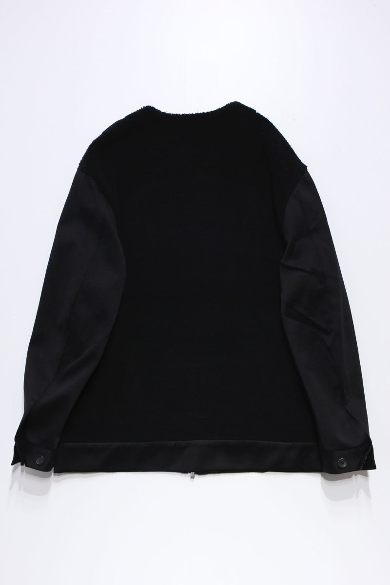 Satin × Boa Full Zip Cardigan Black