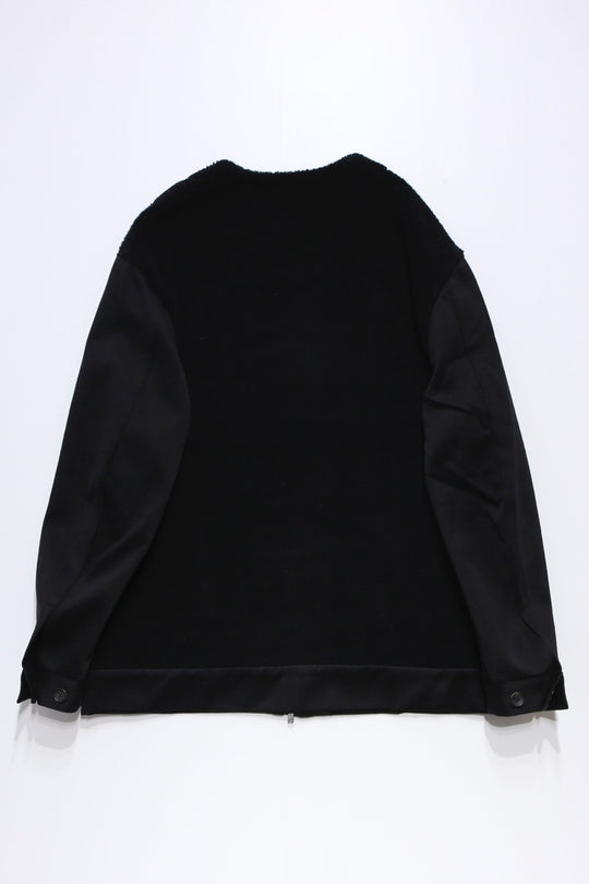 Satin × Boa Full Zip Cardigan Black