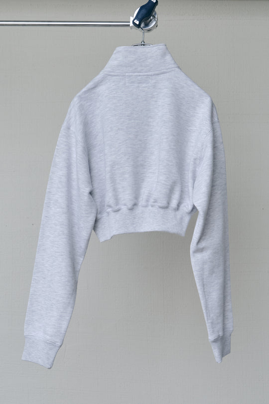 CROPPED HALF-ZIP "MAIN CHARACTER" SWEAT GRAY