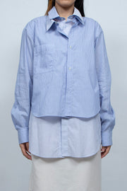 Twisted collar layered shirt BLUE STRIPE