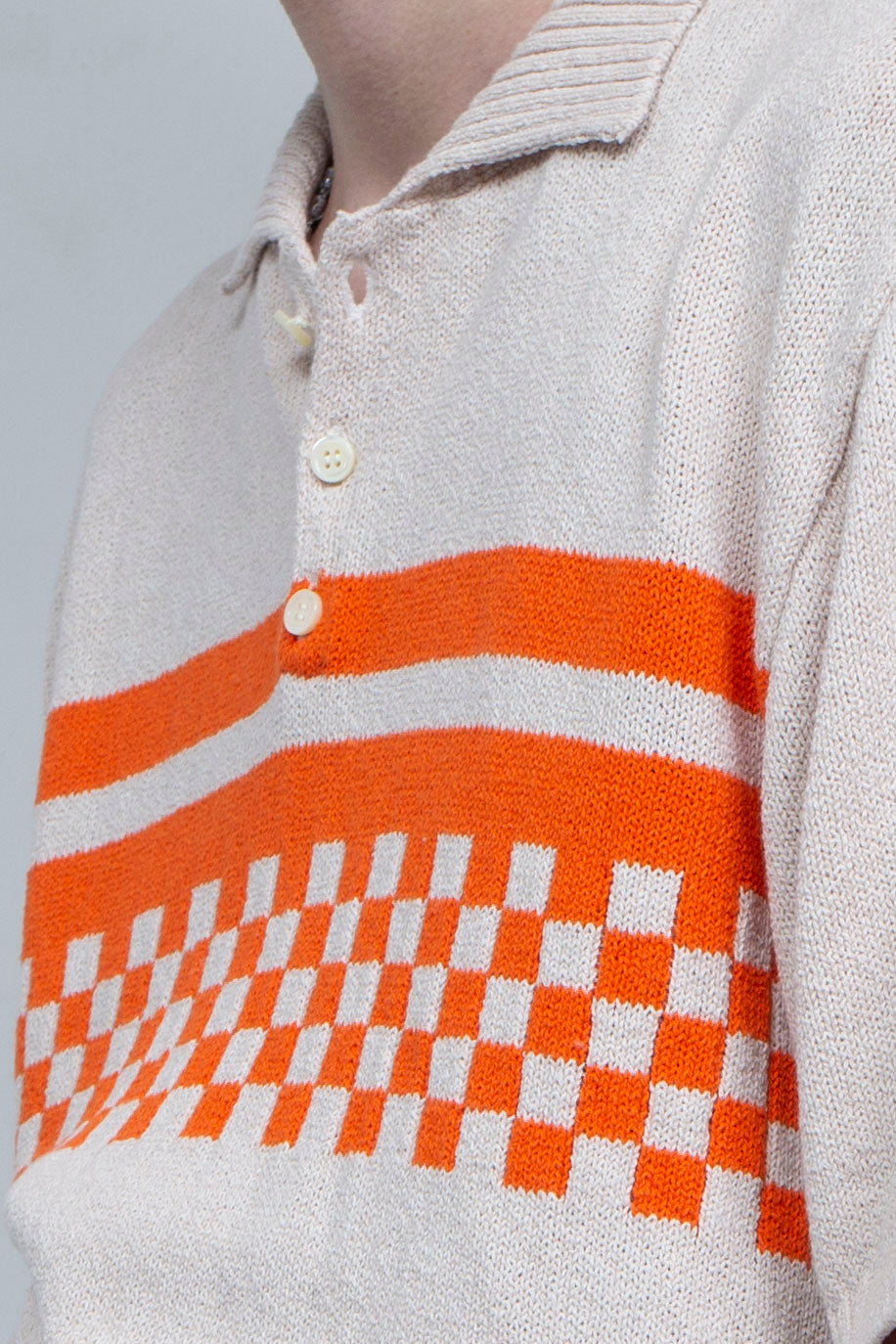 RICE NINE TEN Chain Knit Polo Shirt RICE NINE TEN Chain Knit Polo Shirt