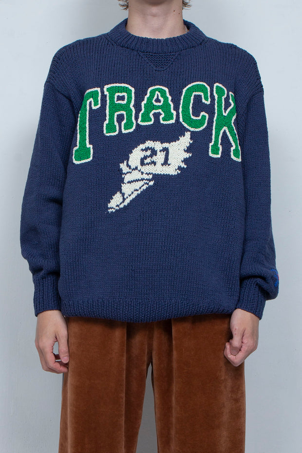 Hand Knit College Sweater NAVY / RICE NINE TEN（ライス