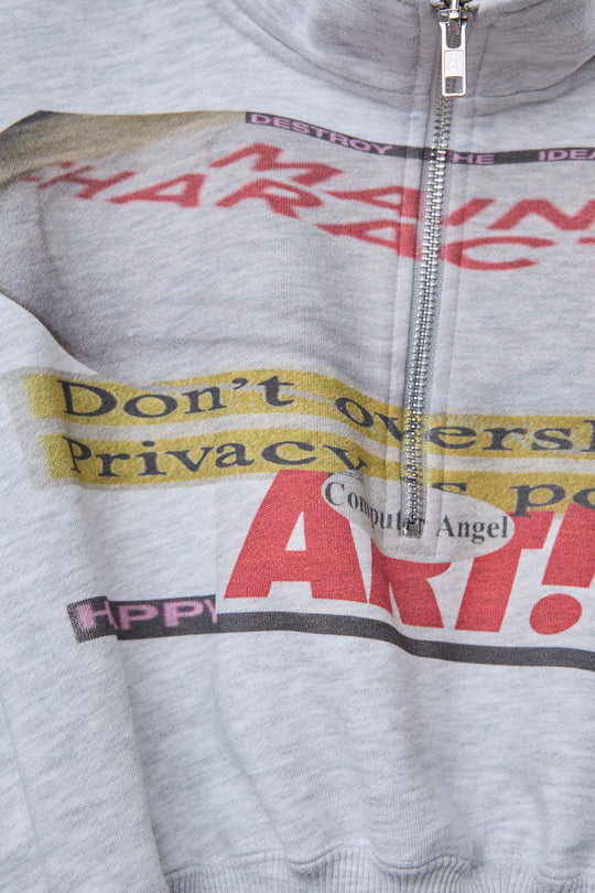 CROPPED HALF-ZIP "MAIN CHARACTER" SWEAT GRAY