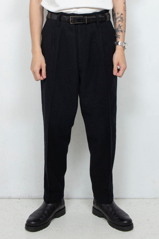 Wool Pin Tuck Pants Black