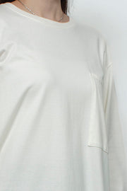 Square pocket Long sleeve Tee  White (Unisex)