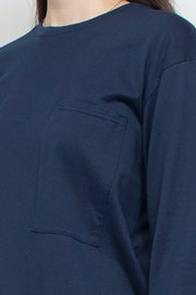 Square pocket Long sleeve Tee  Navy (Unisex)