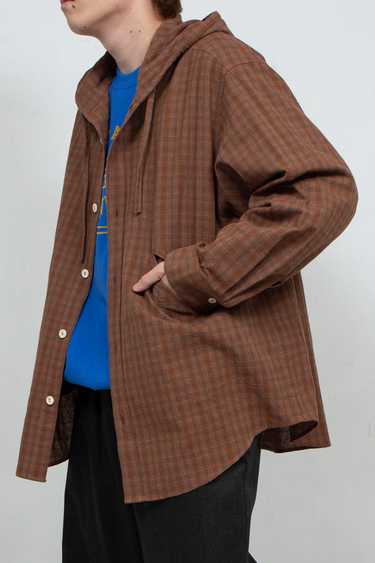 Checked Hooded Shirt BROWN