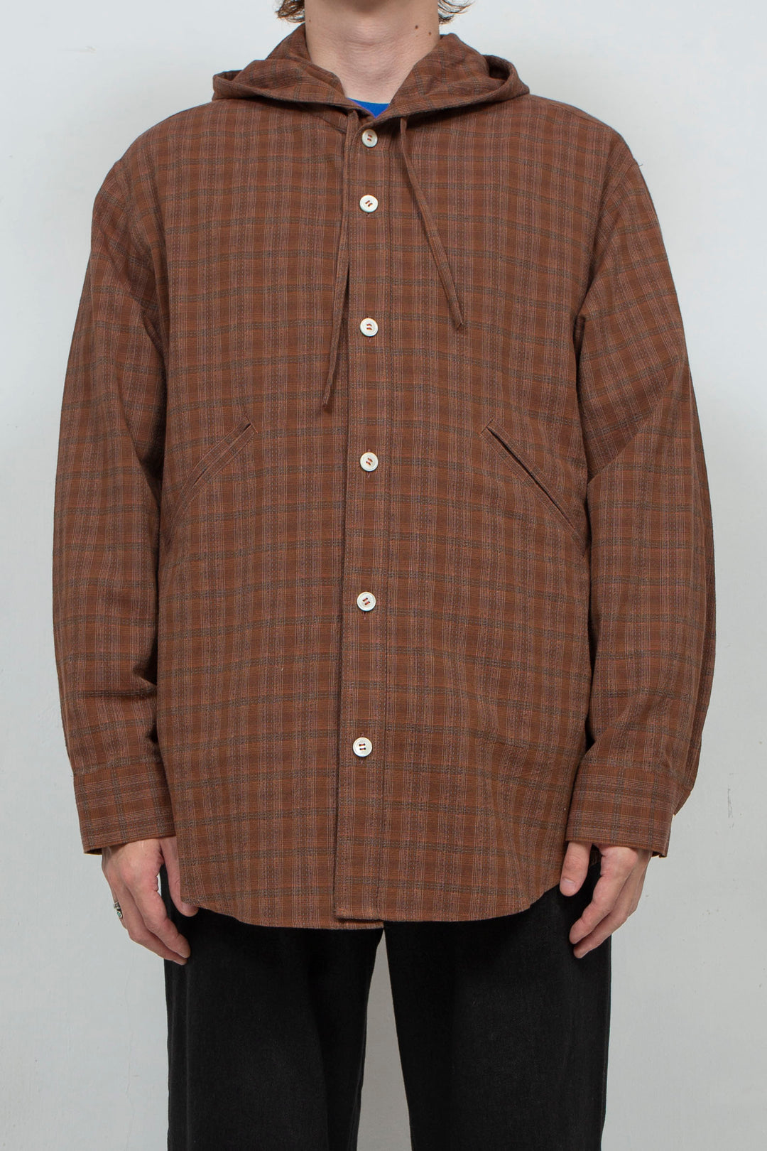 Checked Hooded Shirt BROWN